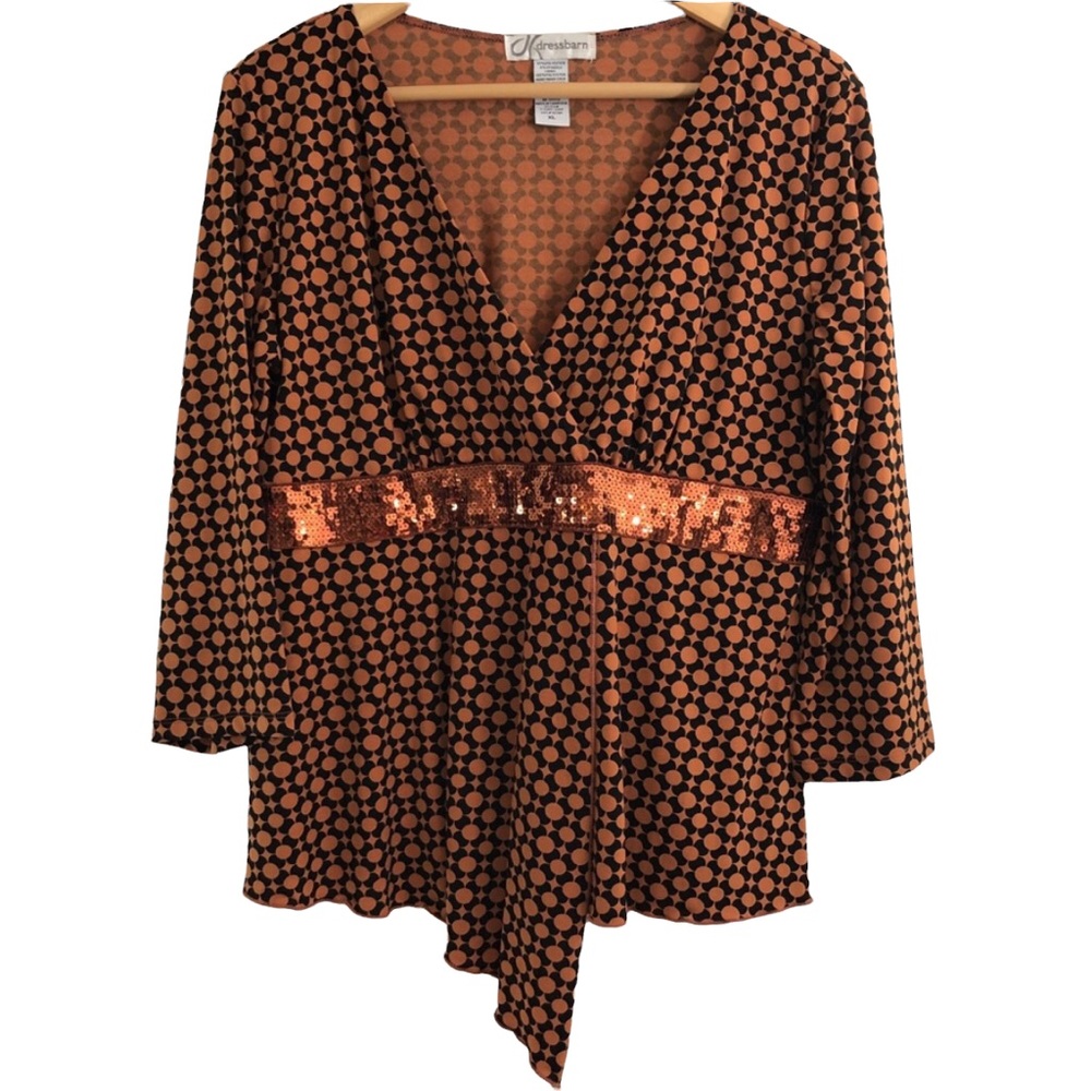 Copper orange/ Black Faux Wrap Top